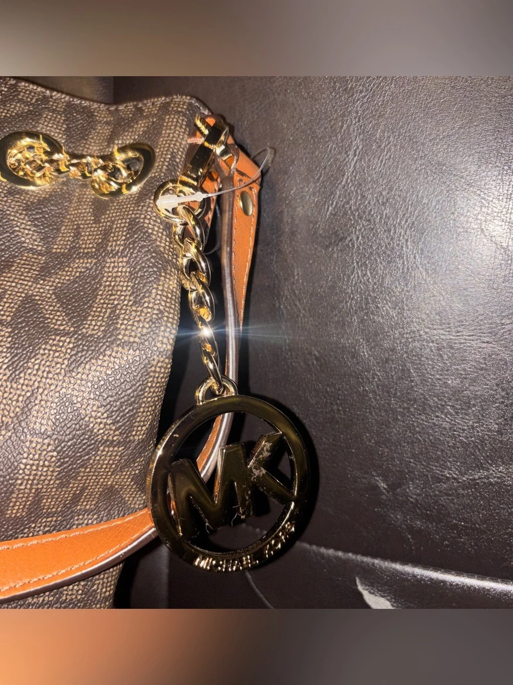 Michael Kors Brown MK Monogram Tote with Orange Straps
